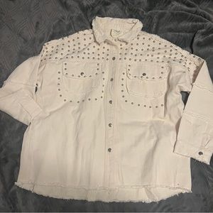 Fantastic Fawn White/Cream Denim Studded Shacket